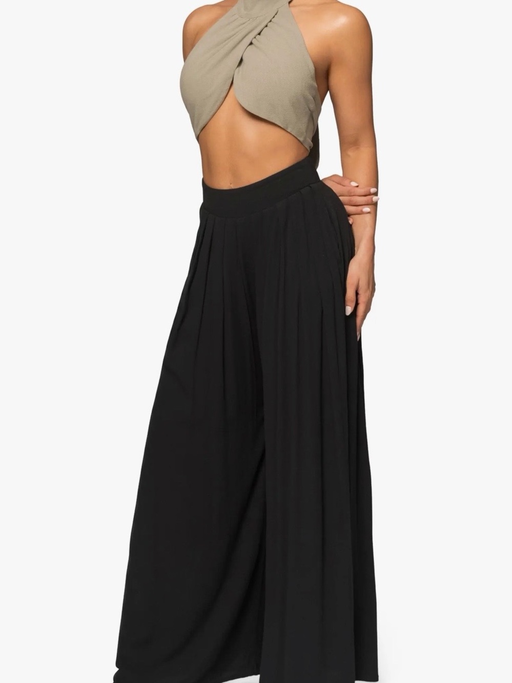 JLUXLABEL Black Double-Lined Pleated Wide Leg Palazzo Pants High Waist - Size S